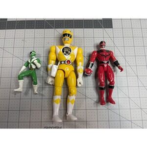 3 Vtg Power Rangers Toys Yellow 1993 Ranger Green McD's Time Force Quantum Red